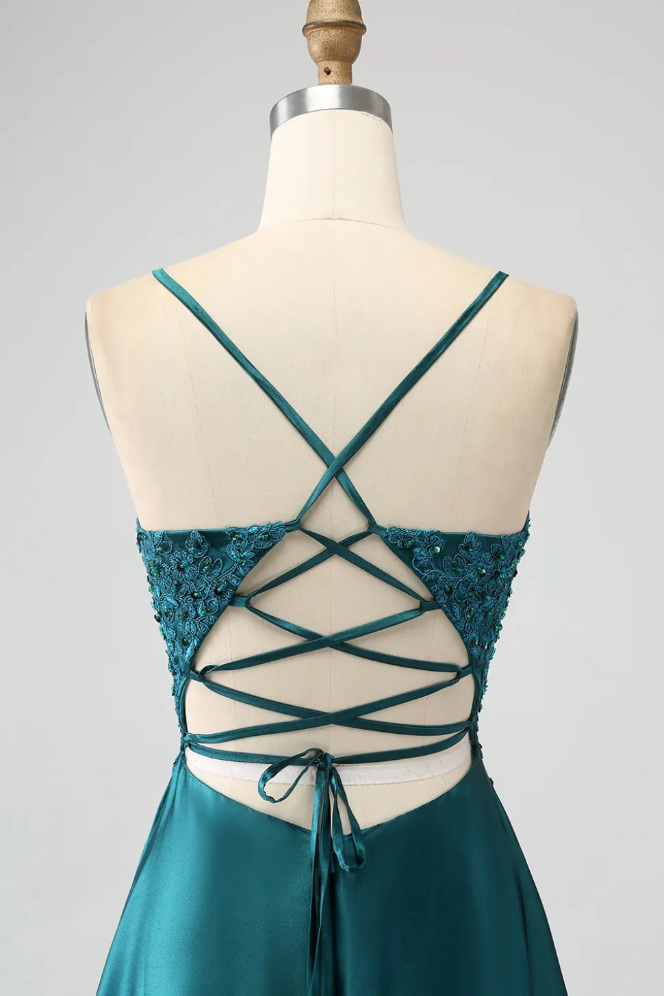 Peacock Green A-Line Espaghetti Correias Vestido Longo Baile de Formatura com Fenda