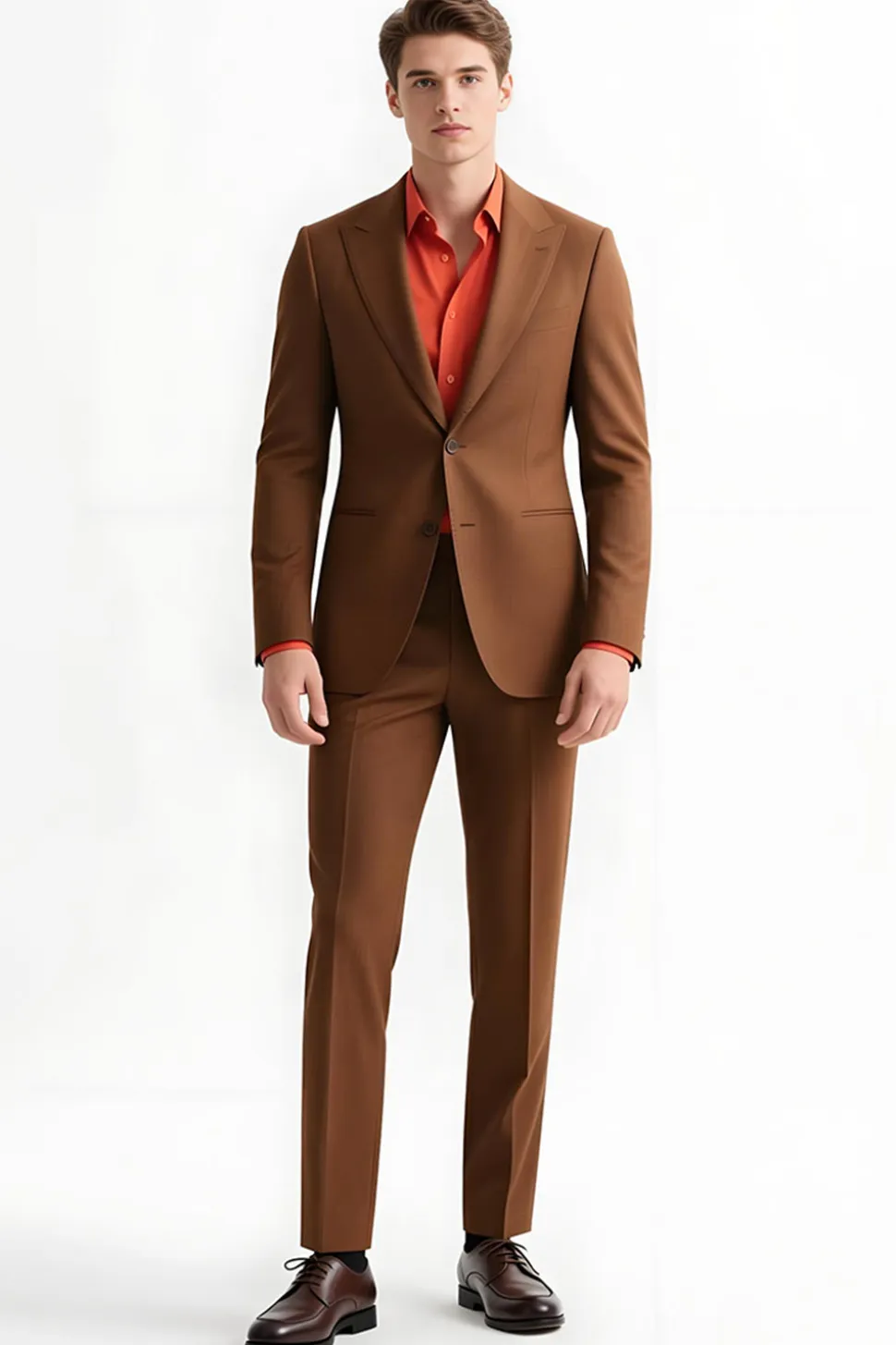 Peak Lapel 2 Piece Single Breasted Slim Fit Fatos Castanhos Masculinos