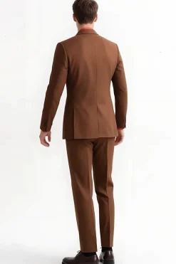 Peak Lapel 2 Piece Single Breasted Slim Fit Fatos Castanhos Masculinos