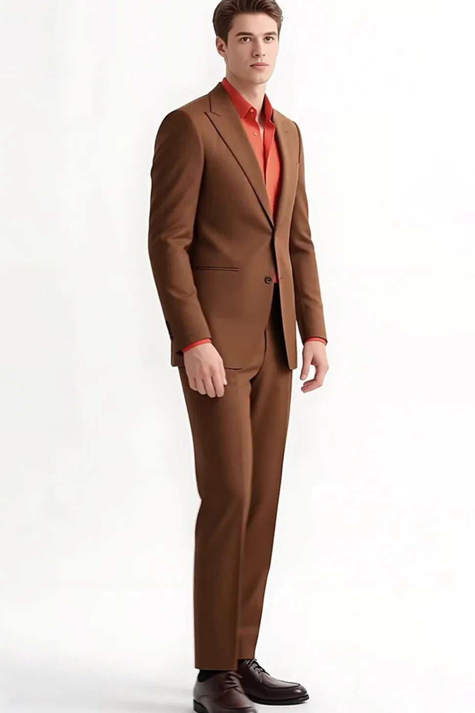 Peak Lapel 2 Piece Single Breasted Slim Fit Fatos Castanhos Masculinos