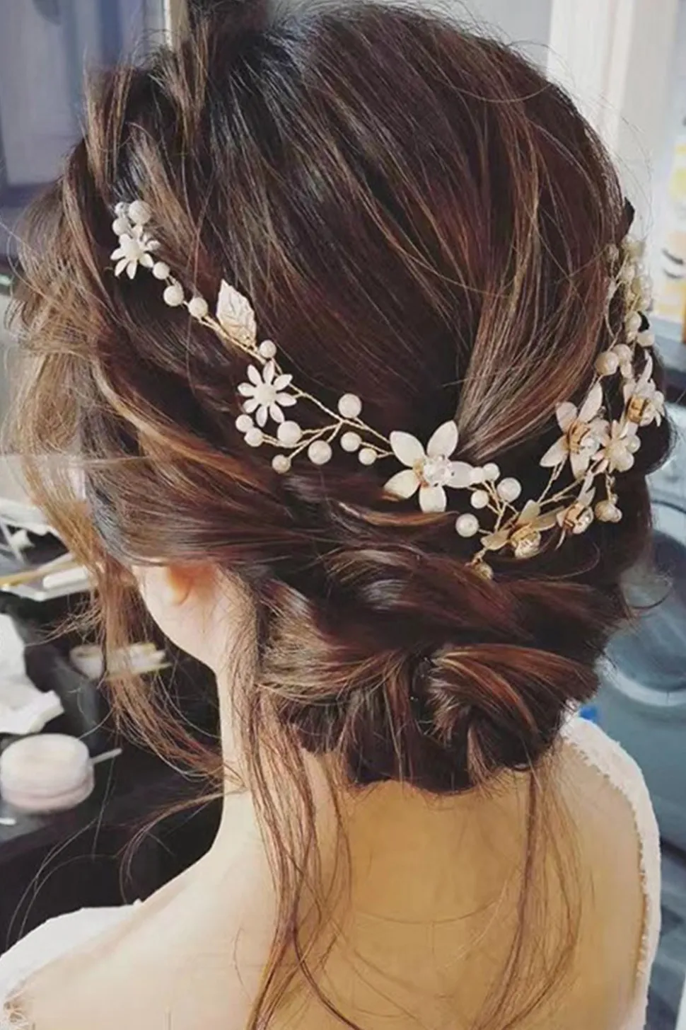 Pearl Hair Vine Gold Crystal Flower Acessórios para cabelo nupcial