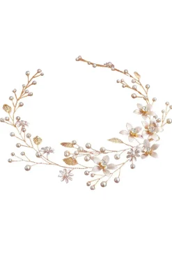 Pearl Hair Vine Gold Crystal Flower Acessórios para cabelo nupcial
