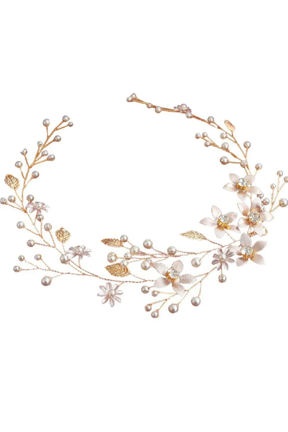 Pearl Hair Vine Gold Crystal Flower Acessórios para cabelo nupcial