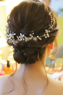 Pearl Hair Vine Gold Crystal Flower Acessórios para cabelo nupcial
