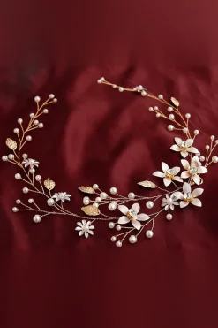 Pearl Hair Vine Gold Crystal Flower Acessórios para cabelo nupcial