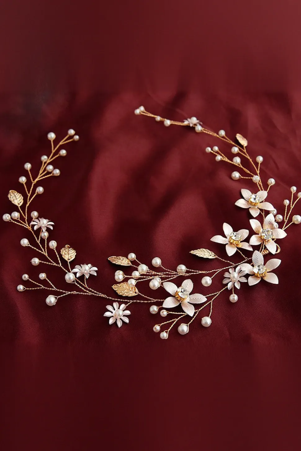 Pearl Hair Vine Gold Crystal Flower Acessórios para cabelo nupcial