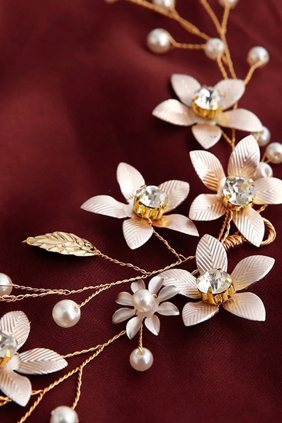 Pearl Hair Vine Gold Crystal Flower Acessórios para cabelo nupcial