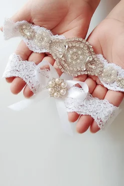 Pearl Rhinestone Lace Conjunto de Jarreteira Nupcial