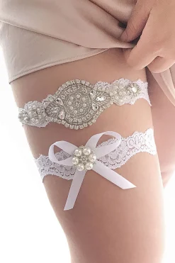 Pearl Rhinestone Lace Conjunto de Jarreteira Nupcial