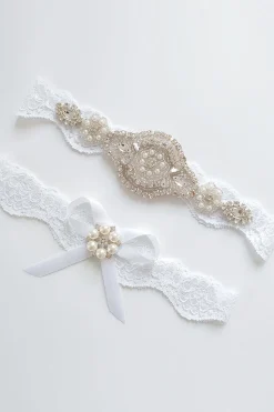 Pearl Rhinestone Lace Conjunto de Jarreteira Nupcial