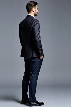Peito Duplo 2 Peças Preto Lapela Notched Fato Homem