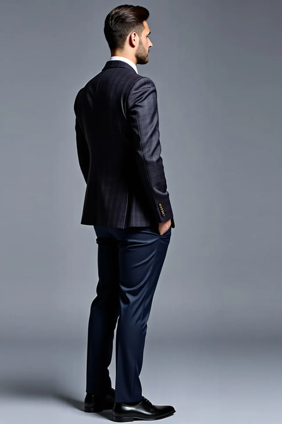 Peito Duplo 2 Peças Preto Lapela Notched Fato Homem