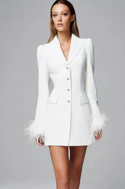 Penas Marfim Cetim Pico Lapela Bodycon Work Dress