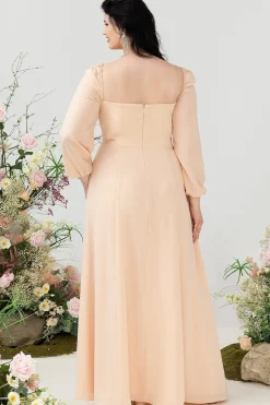 Pescoço Quadrado Pêssego Vestido de Dama de Honor