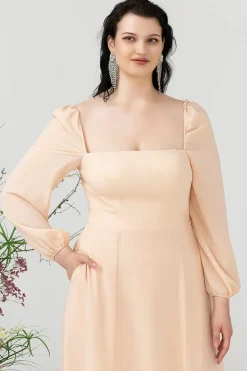 Pescoço Quadrado Pêssego Vestido de Dama de Honor