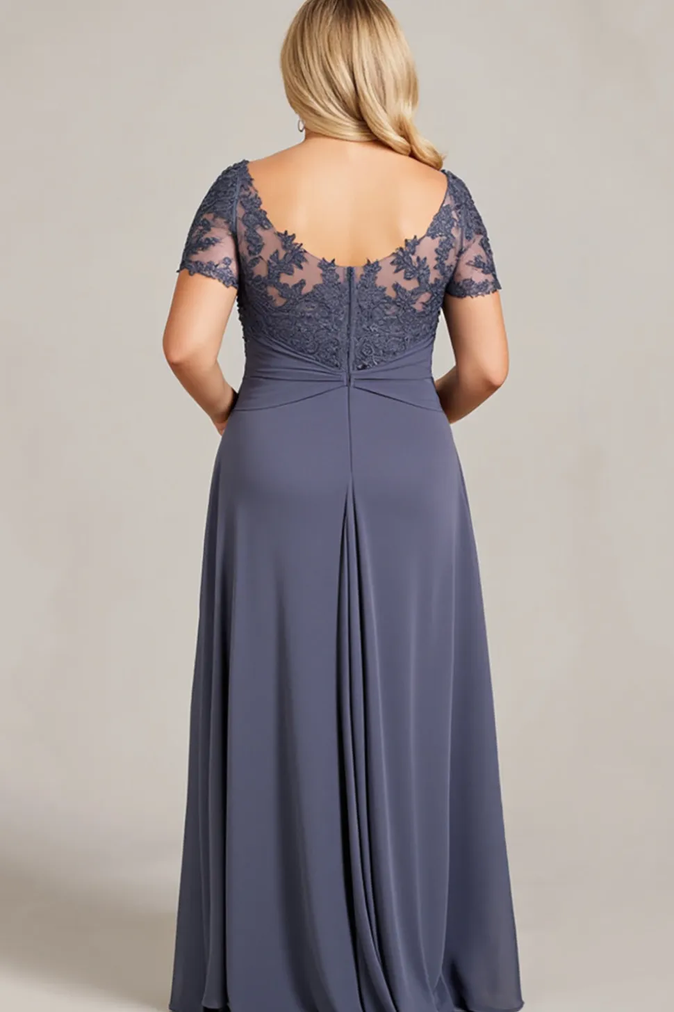 Pescoço Redondo Crepúsculo Chiffon Tamanhos Grandes Vestido Mae Noiva com Renda