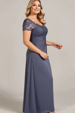 Pescoço Redondo Crepúsculo Chiffon Tamanhos Grandes Vestido Mae Noiva com Renda