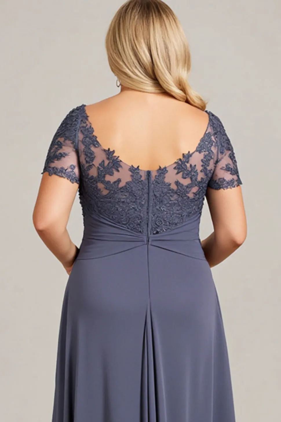 Pescoço Redondo Crepúsculo Chiffon Tamanhos Grandes Vestido Mae Noiva com Renda