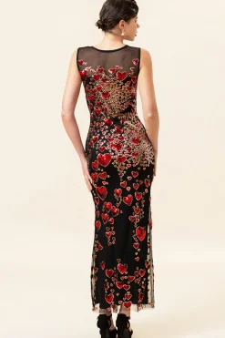 Pescoço Redondo Preto Vermelho 1920s Vestido