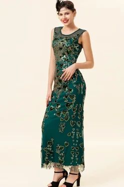 Pescoço Redondo Preto Vermelho 1920s Vestido