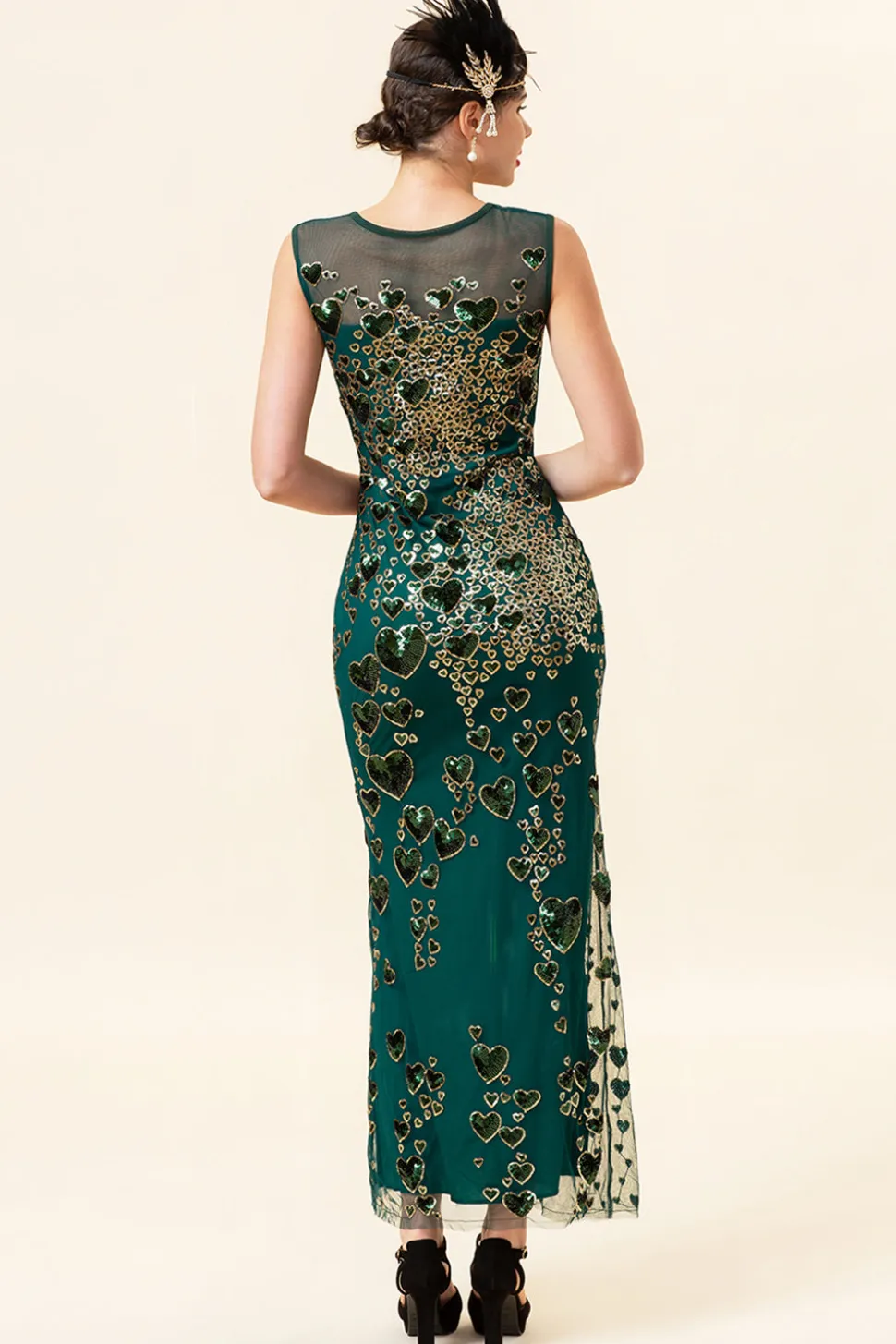 Pescoço Redondo Preto Vermelho 1920s Vestido