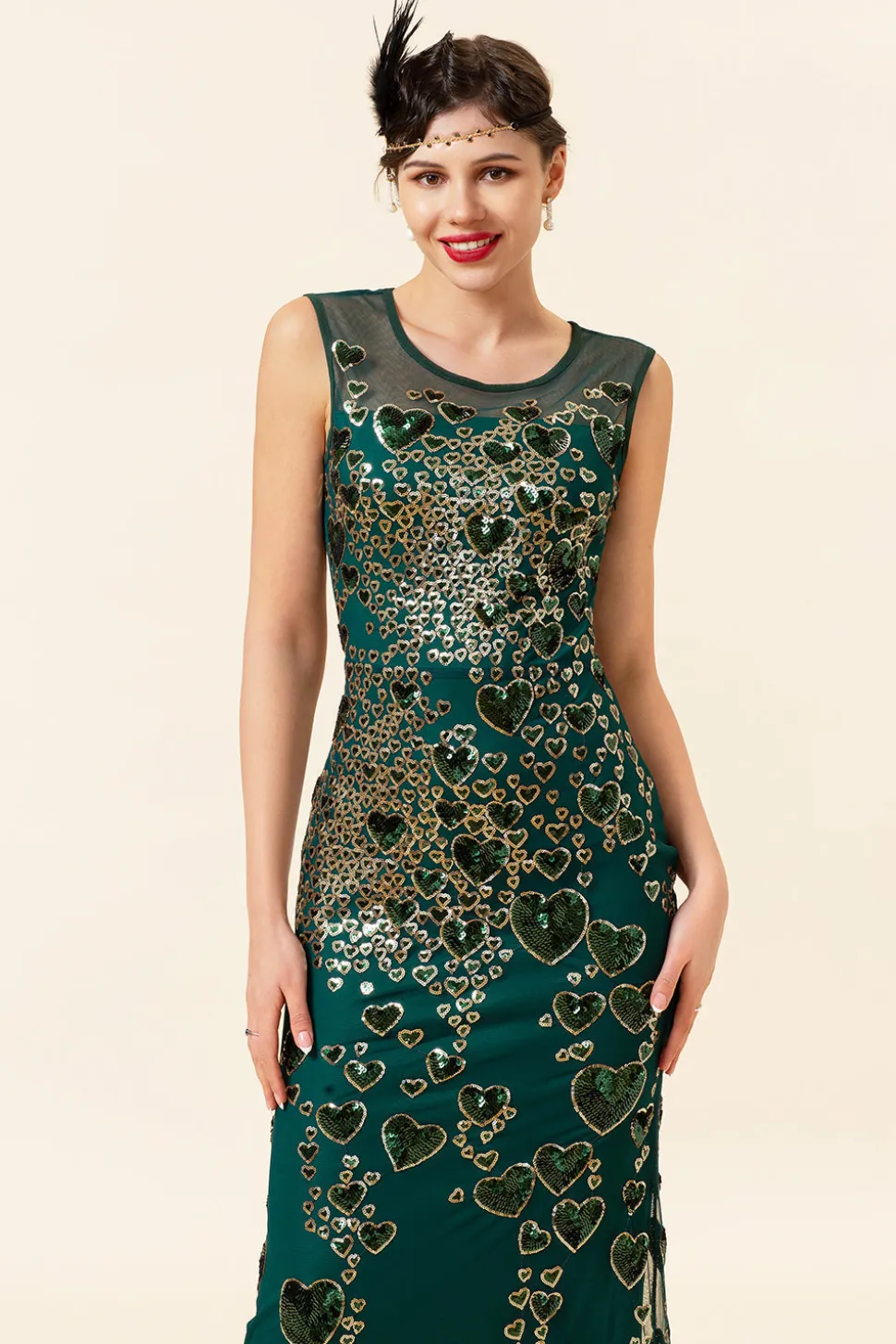 Pescoço Redondo Preto Vermelho 1920s Vestido