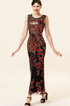Pescoço Redondo Verde Escuro 1920s Vestido Com Contas