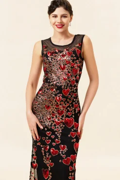 Pescoço Redondo Verde Escuro 1920s Vestido Com Contas