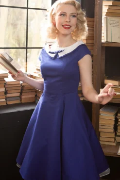 Peter Pan Collar Vestido Azul Royal
