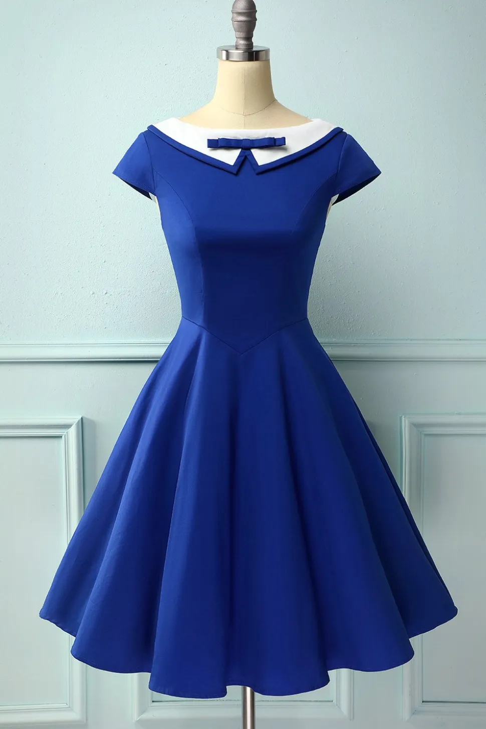 Peter Pan Collar Vestido Azul Royal