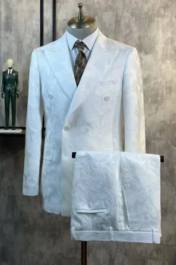 Pico Branco Lapela Jacquard 2 Peças Ternos Masculinos