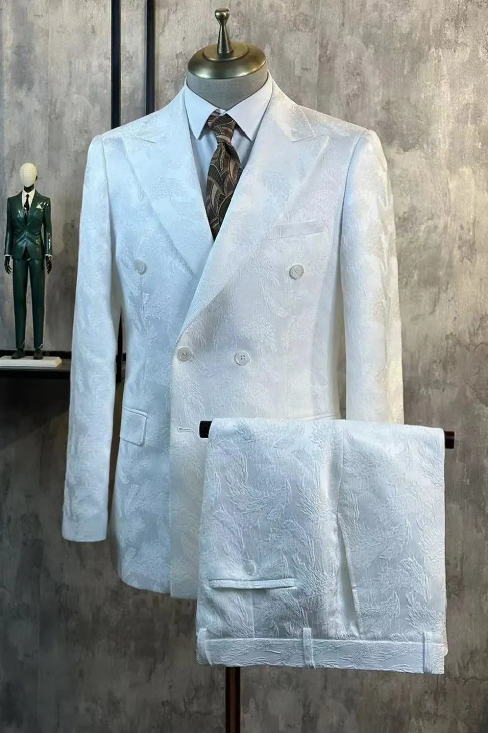 Pico Branco Lapela Jacquard 2 Peças Ternos Masculinos