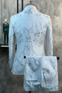 Pico Branco Lapela Jacquard 2 Peças Ternos Masculinos