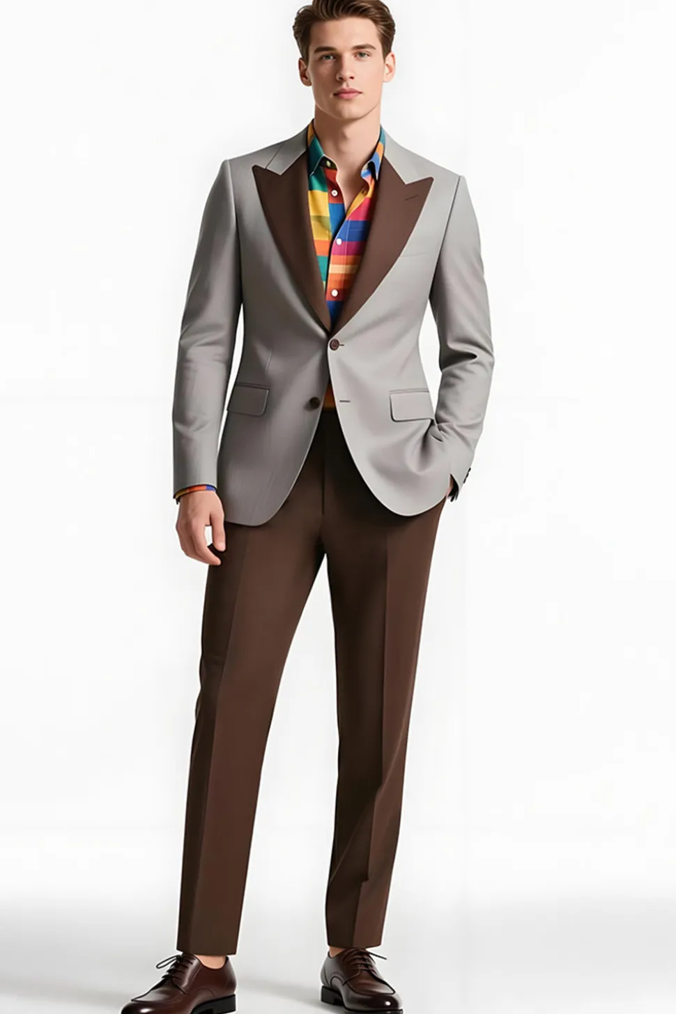 Pico Cinzento Lapela 2 Peça Single Breasted Men Prom Suits