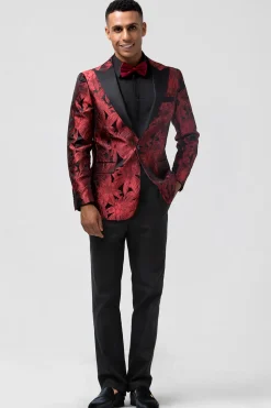 Pico Lapela Borgonha Jacquard Um Botão 2 Peças Homens Prom Ternos