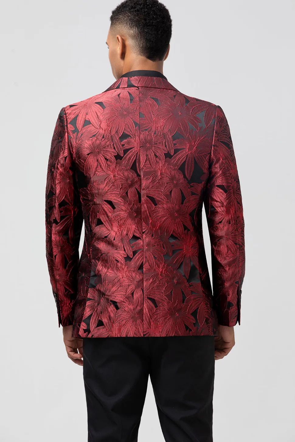 Pico Lapela Borgonha Jacquard Um Botão 2 Peças Homens Prom Ternos