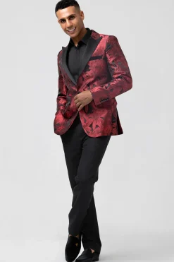 Pico Lapela Borgonha Jacquard Um Botão 2 Peças Homens Prom Ternos