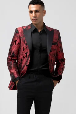 Pico Lapela Borgonha Jacquard Um Botão 2 Peças Homens Prom Ternos