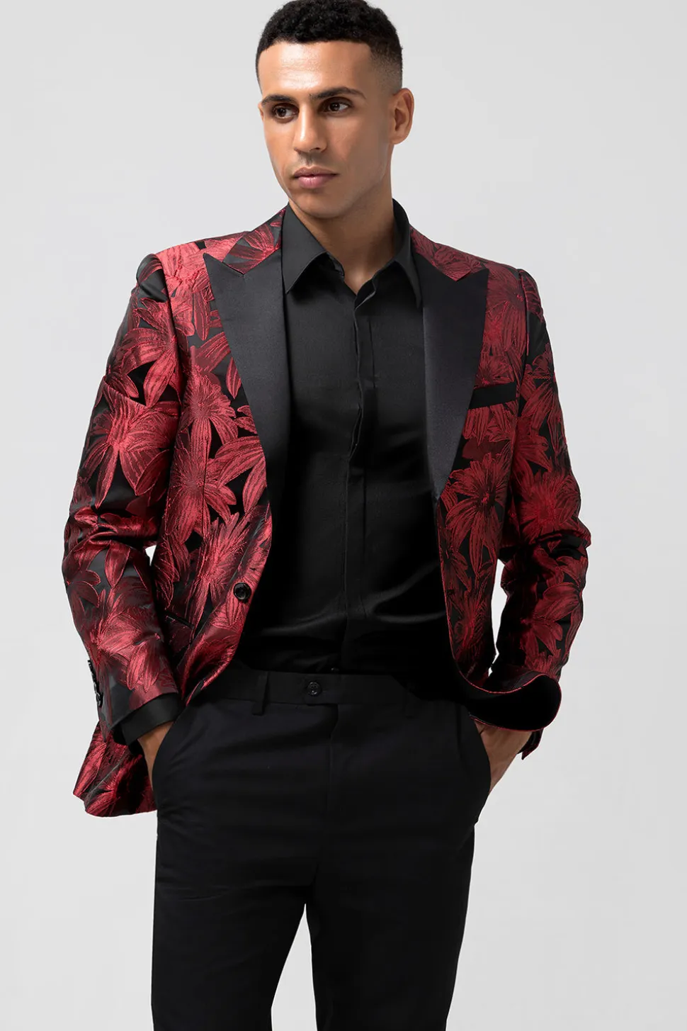 Pico Lapela Borgonha Jacquard Um Botão 2 Peças Homens Prom Ternos