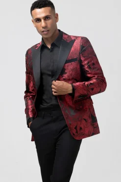 Pico Lapela Borgonha Jacquard Um Botão 2 Peças Homens Prom Ternos