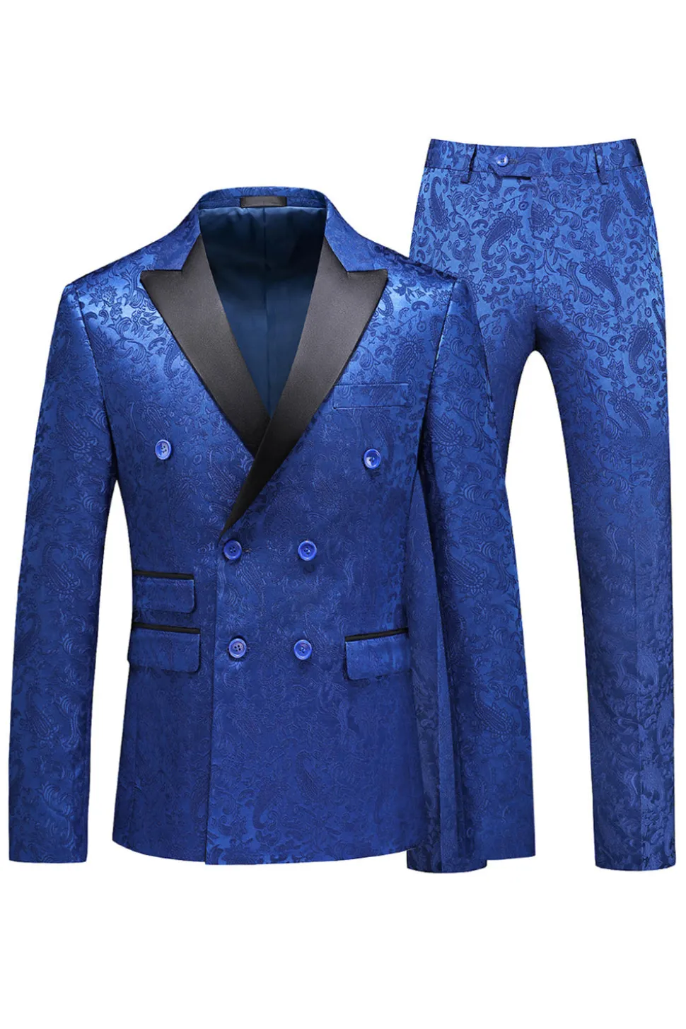 Pico Lapela Jacquard 2 Peças Azul Duplo Peito Ternos Masculinos