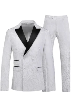 Pico Lapela Jacquard 2 Peças Azul Duplo Peito Ternos Masculinos