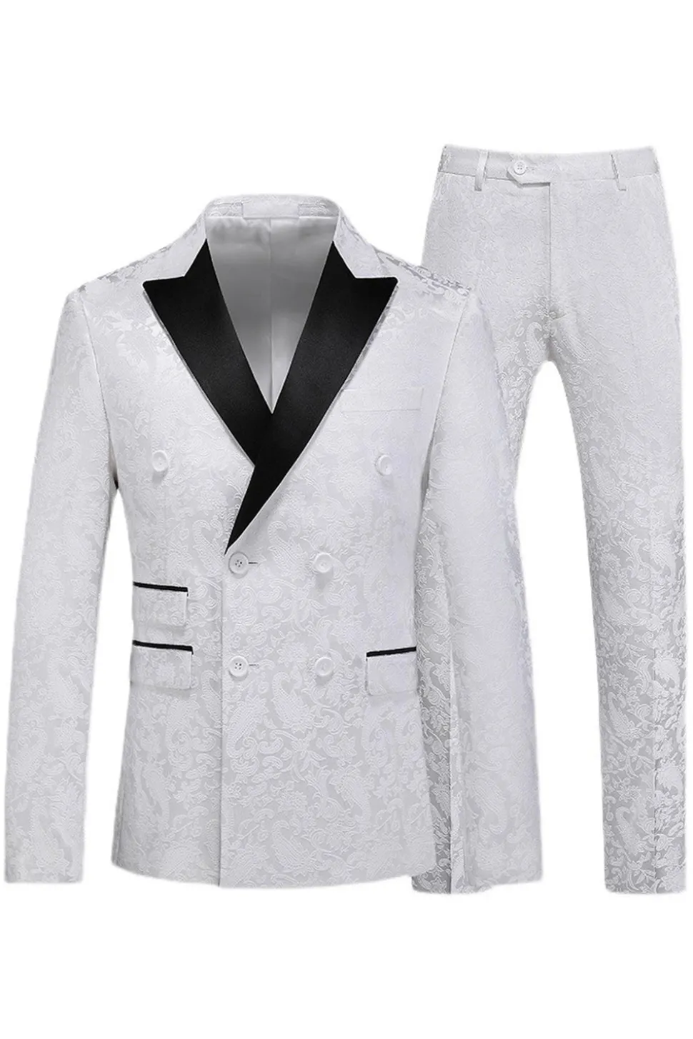 Pico Lapela Jacquard 2 Peças Azul Duplo Peito Ternos Masculinos