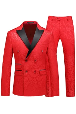 Pico Lapela Jacquard 2 Peças Azul Duplo Peito Ternos Masculinos