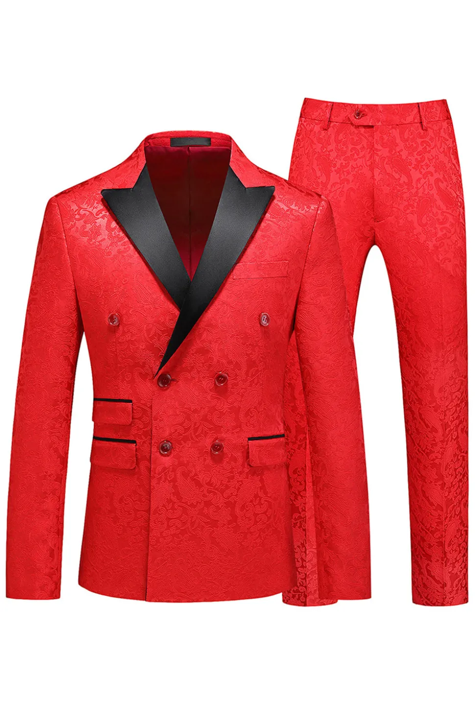 Pico Lapela Jacquard 2 Peças Azul Duplo Peito Ternos Masculinos
