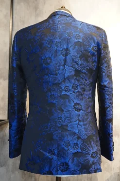 Pico Lapela Jacquard Dois Botões Royal Blue Single Peito Masculino Prom Blazer