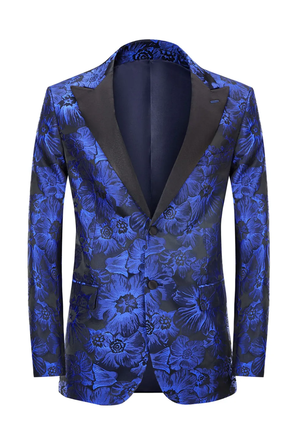 Pico Lapela Jacquard Royal Blue Single Peito Masculino Prom Blazer