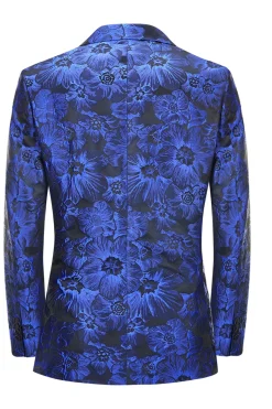 Pico Lapela Jacquard Royal Blue Single Peito Masculino Prom Blazer