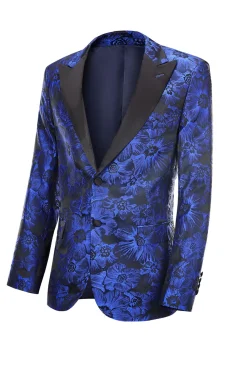 Pico Lapela Jacquard Royal Blue Single Peito Masculino Prom Blazer