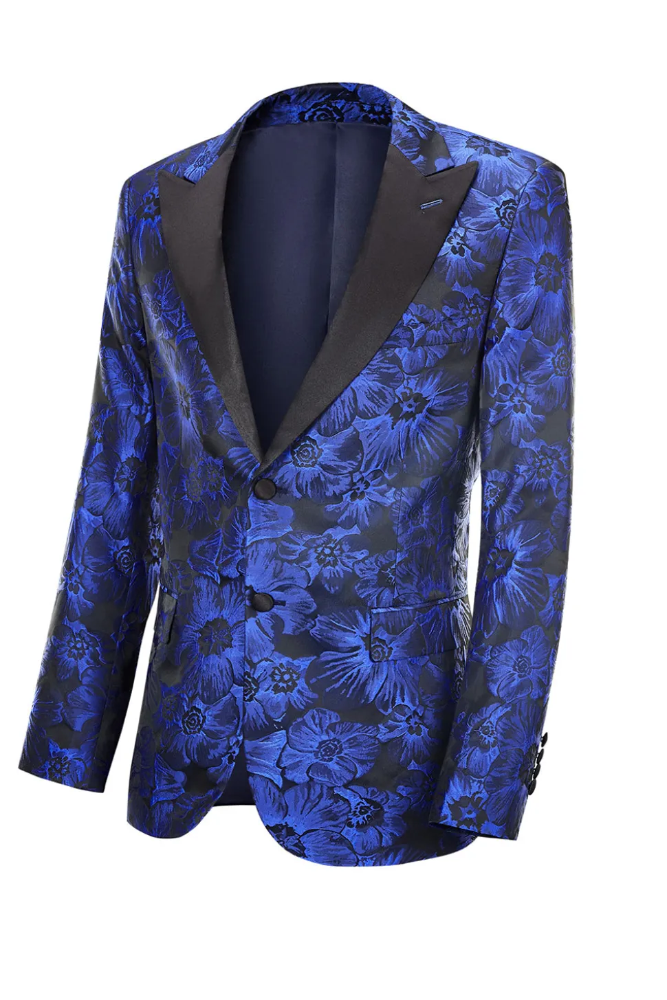 Pico Lapela Jacquard Royal Blue Single Peito Masculino Prom Blazer